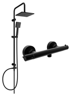 Mexen Tord exposed shower set with overhead shower and Slim thermostatic shower mixer, black - 77105200-70