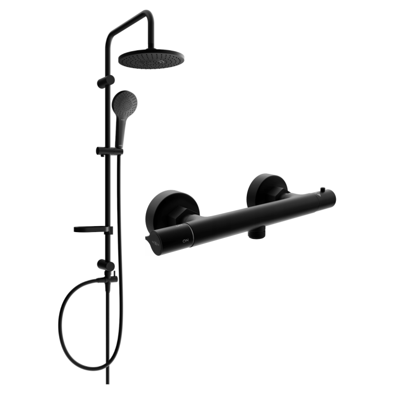 Mexen Erik surface-mounted shower set with a rainmaker and Slim thermostatic mixer tap, Black - 77105205-70