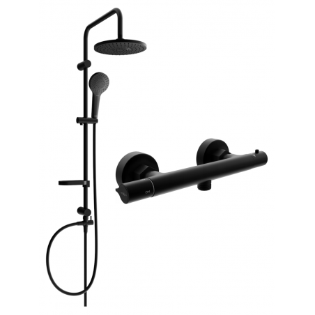 Mexen Erik surface-mounted shower set with a rainmaker and Slim thermostatic mixer tap, Black - 77105205-70