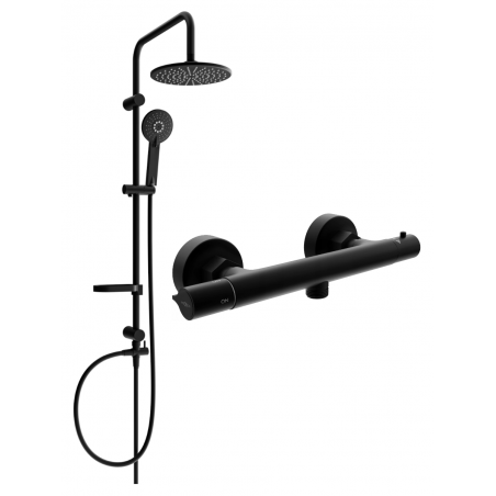 Mexen Carl surface-mounted shower set with a rainmaker and Slim thermostatic mixer tap, Black - 77105240-70