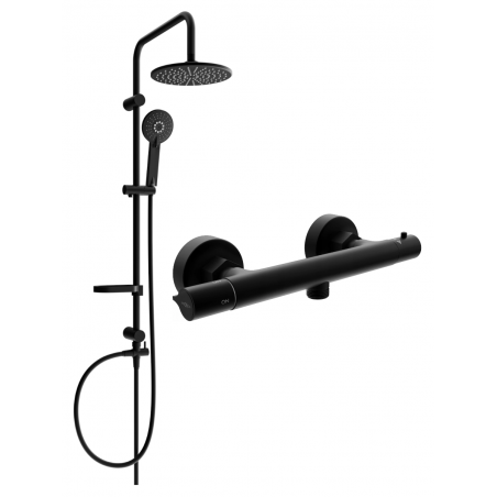 Mexen Slim Carl exposed shower set with rain shower head and thermostatic shower faucet, black - 77105240-70