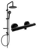 Mexen Carl surface-mounted shower set with a rainmaker and Slim thermostatic mixer tap, Black - 77105240-70