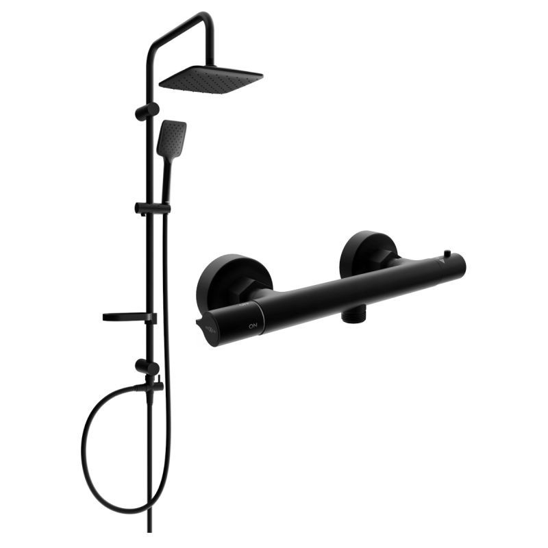 Mexen Sven exposed shower set with rain shower and Slim thermostatic shower mixer, black - 77105262-70