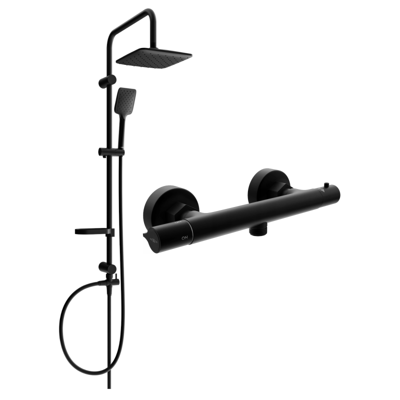Mexen Sven surface-mounted shower set with a rainmaker and Slim thermostatic mixer tap, Black - 77105262-70