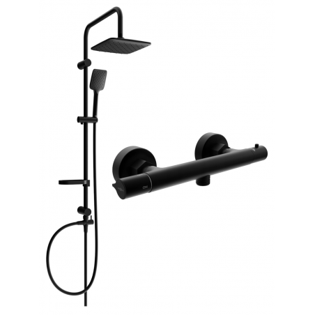 Mexen Sven surface-mounted shower set with a rainmaker and Slim thermostatic mixer tap, Black - 77105262-70