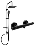 Mexen Sven surface-mounted shower set with a rainmaker and Slim thermostatic mixer tap, Black - 77105262-70