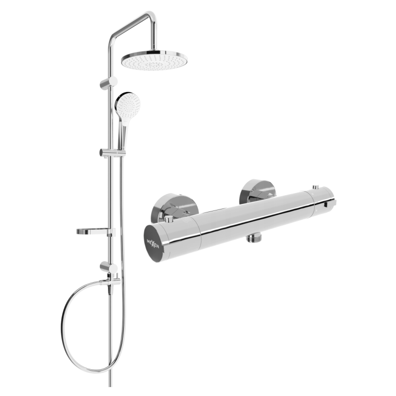 Mexen Erik surface-mounted shower set with a rainmaker and thermostatic mixer tap Kai, Chrome - 77100205-00