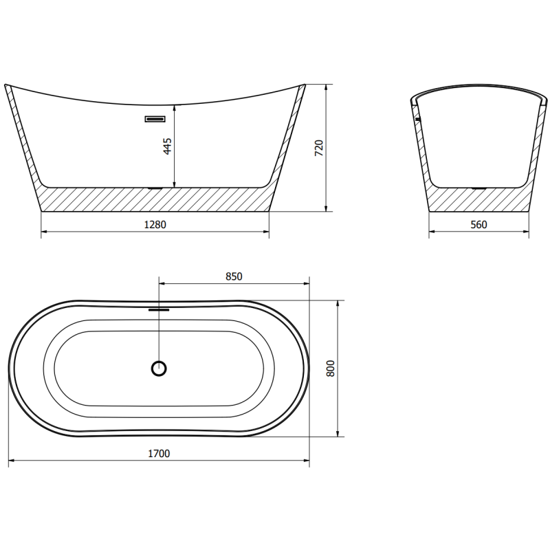 Mexen Montana freestanding bath 170 x 80 cm, black, brushed nickel overflow - 52011708070-97
