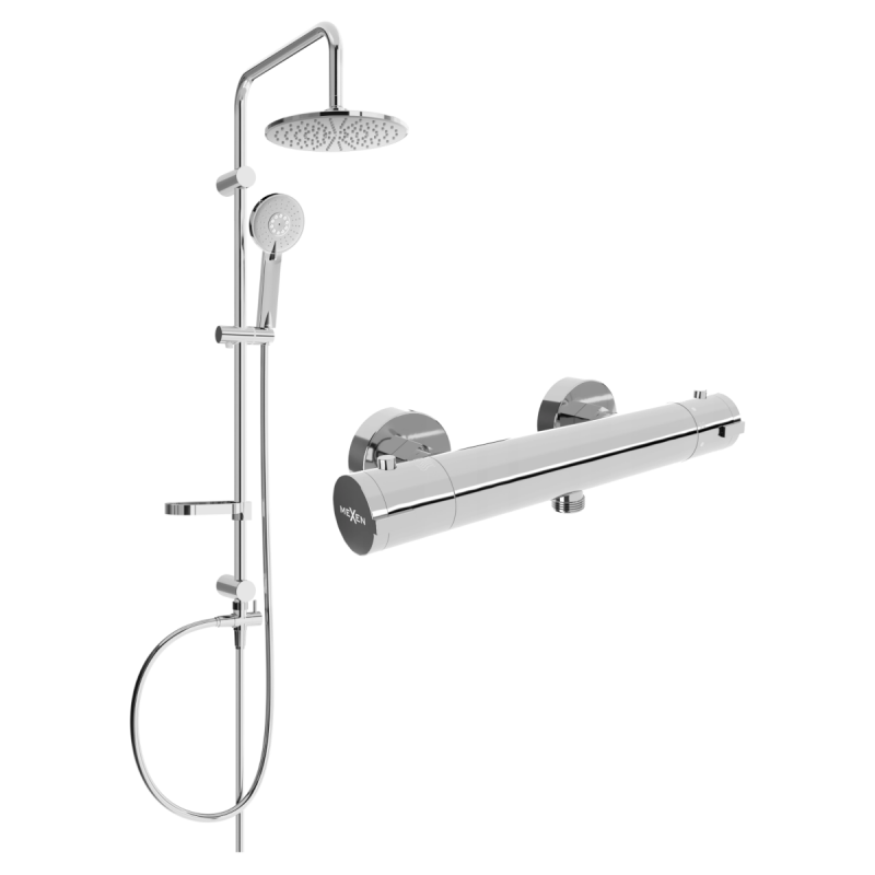 Mexen Carl exposed shower set with overhead shower and Kai thermostatic shower mixer, chrome - 77100240-00