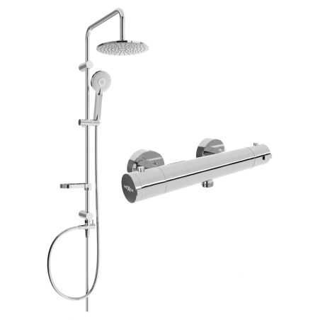 Mexen Carl exposed shower set with overhead shower and Kai thermostatic shower mixer, chrome - 77100240-00
