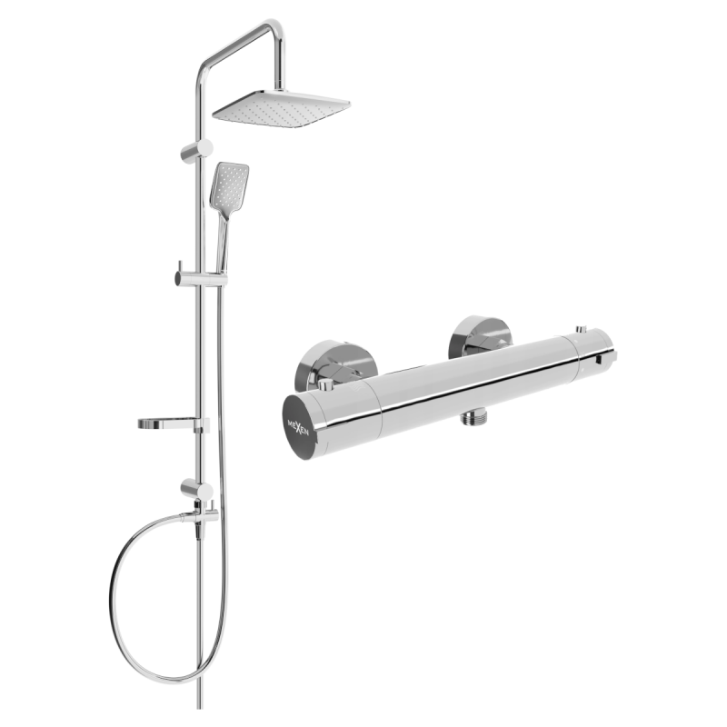Mexen Sven surface-mounted shower set with a rainmaker and thermostatic mixer tap Kai, Chrome - 77100262-00