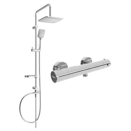 Mexen Kai Sven surface-mounted shower set with rain showerhead and thermostatic shower faucet, chrome - 77100262-00