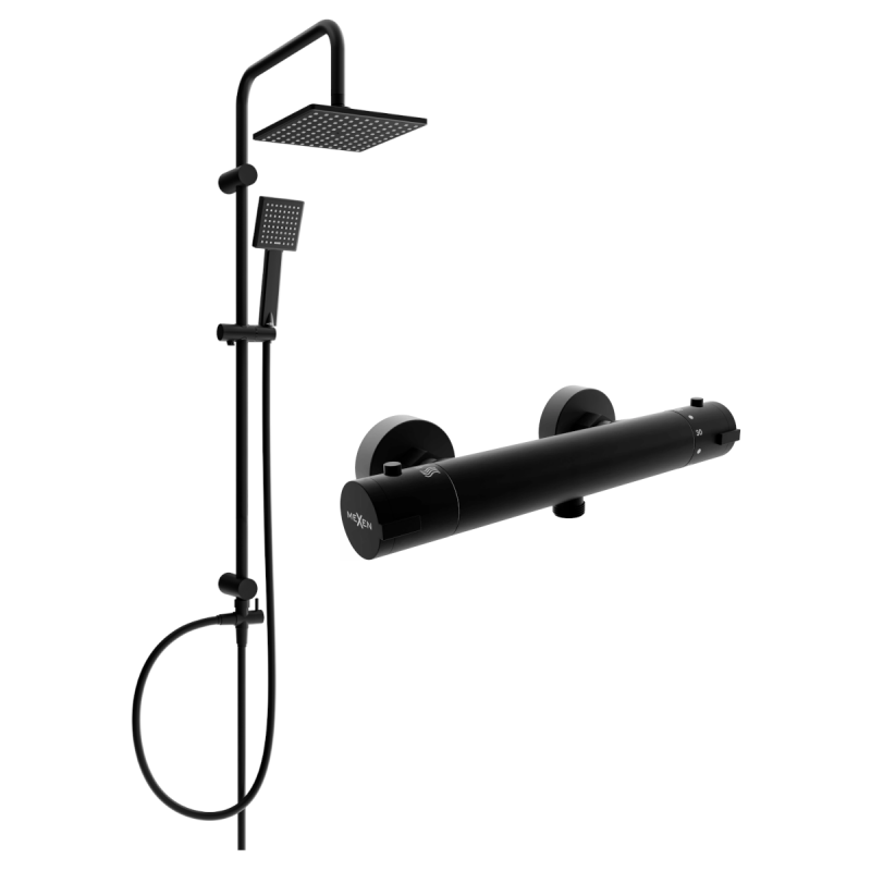 Mexen Tord surface-mounted shower set with a rainmaker and thermostatic mixer tap Kai, Black - 77100200-70