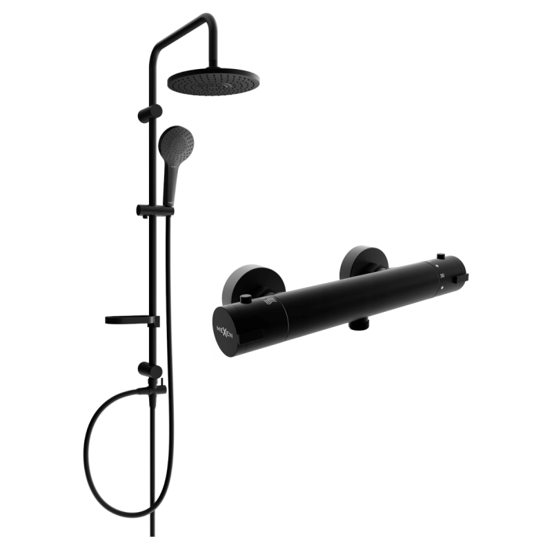 Mexen Erik surface-mounted shower set with a rainmaker and thermostatic mixer tap Kai, Black - 77100205-70