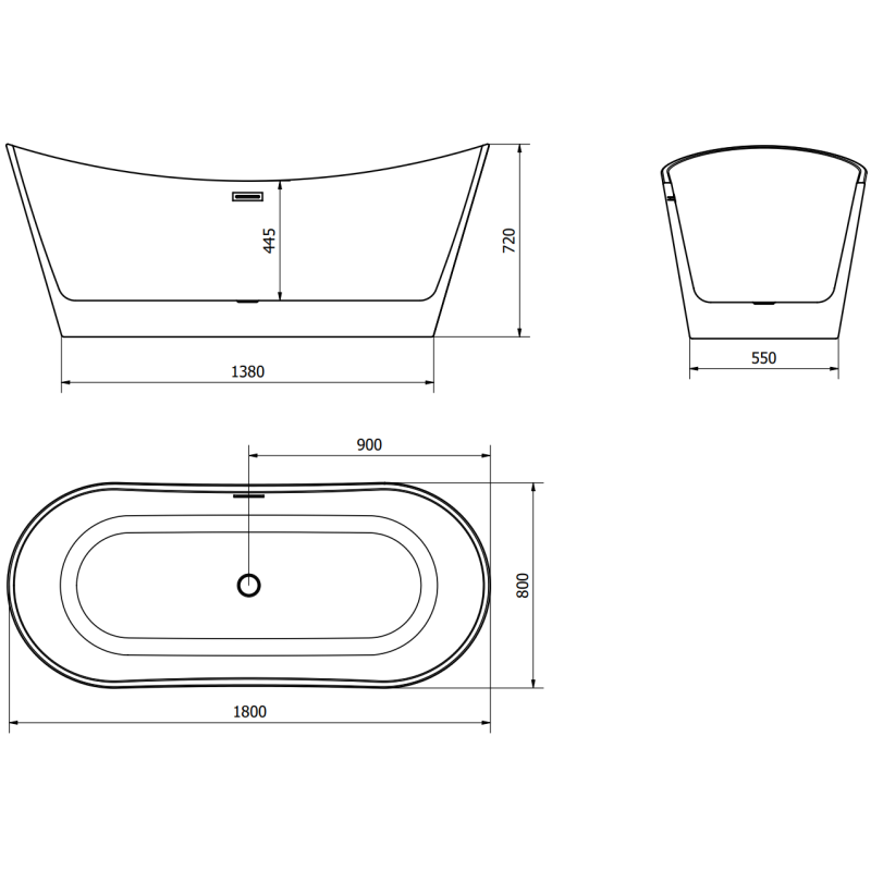 Mexen Montana freestanding bathtub 180 x 80 cm, white/black, chrome overflow - 52011808075-01