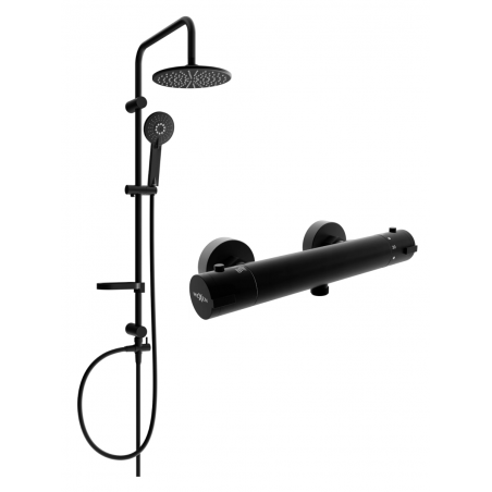 Mexen Kai Carl Surface-Mounted Shower Set with Rain Showerhead and Thermostatic Shower Faucet, Black - 77100240-70