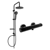Mexen Kai Carl Surface-Mounted Shower Set with Rain Showerhead and Thermostatic Shower Faucet, Black - 77100240-70
