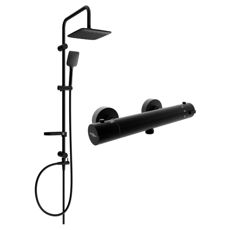 Mexen Kai Sven Surface-Mounted Shower Set with Rain Shower and Thermostatic Mixer, Black - 77100262-70