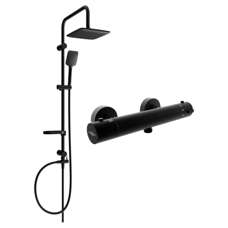 Mexen Kai Sven Surface-Mounted Shower Set with Rain Shower and Thermostatic Mixer, Black - 77100262-70