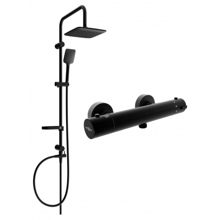Mexen Sven surface-mounted shower set with rain shower and Kai thermostatic shower mixer, black - 77100262-70