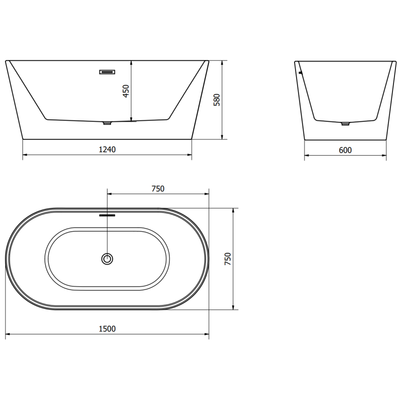 Mexen Luna freestanding bathtub 150 x 75 cm, white, white overflow - 52031507500-20
