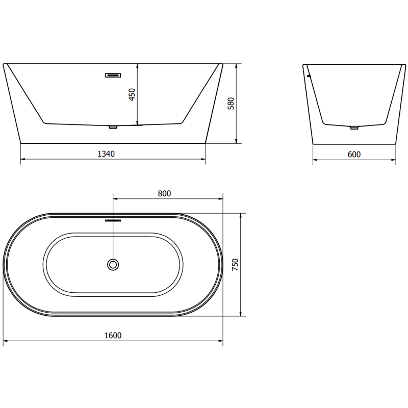 Mexen Luna freestanding bath 160 x 75 cm, white/black, gold overflow - 52031607575-50