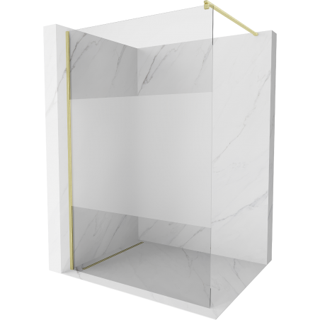 Mexen Kioto Walk-in Shower Wall 100 x 200 cm, Transparent/Frosted 8 mm, Brushed Gold - 800-100-101-55-35