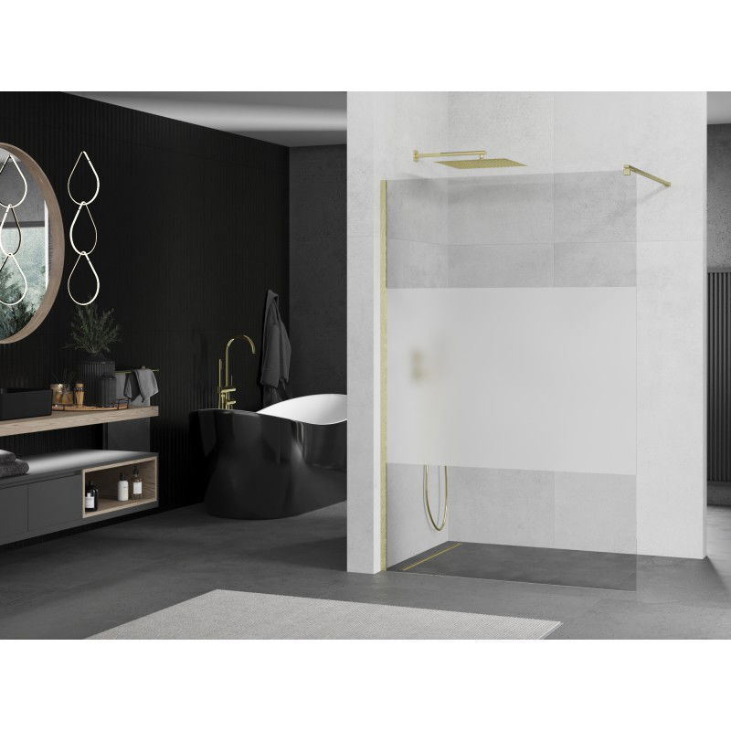 Mexen Kioto Shower Wall Walk-in 130 x 200 cm, Transparent/Frosted 8 mm, Brushed Gold - 800-130-101-55-35