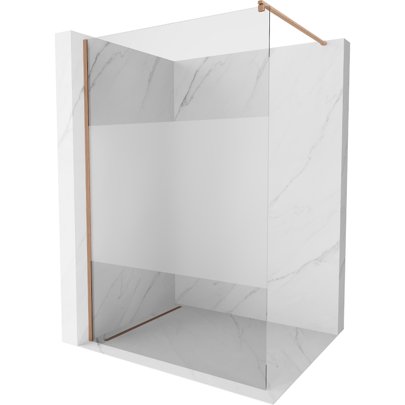 Mexen Kioto Walk-in Shower Wall 100 x 200 cm, Transparent/Frosted 8 mm, Brushed Copper - 800-100-101-65-35
