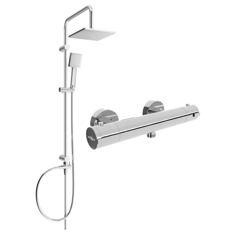 Mexen Kai Tord exposed shower set with rain shower and thermostatic shower faucet, chrome - 77100200-00