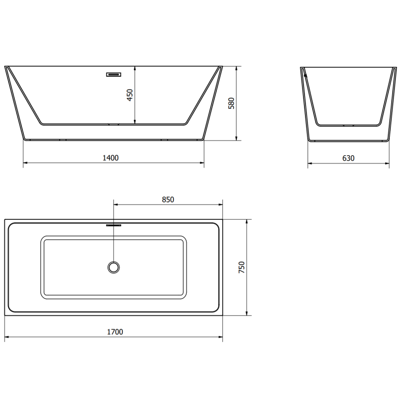 Mexen Lita freestanding bathtub 170 x 75 cm, white, black overflow - 52121707500-70
