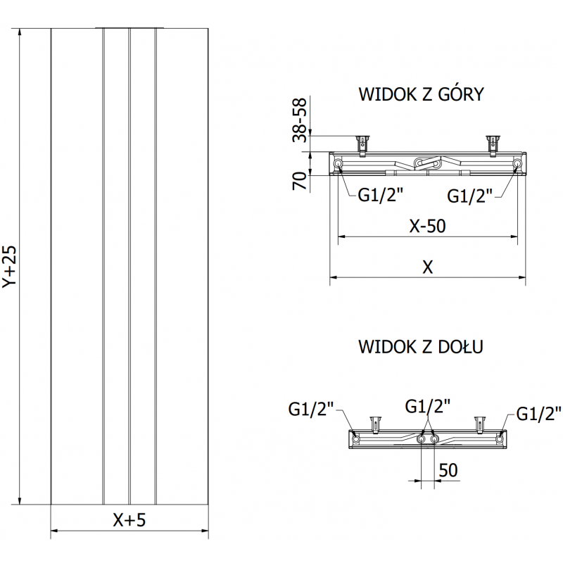 Mexen Line VS20SL plate radiator 1600 x 600 mm, bottom central connection, 1191 W, anthracite - W6VS20SL-160-060-66