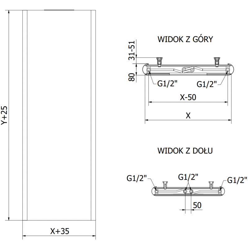 Mexen Flat VR20S Panel Heater 1800 x 300 mm, Bottom Middle Connection, 654 W, Black - W6VR20S-180-030-70