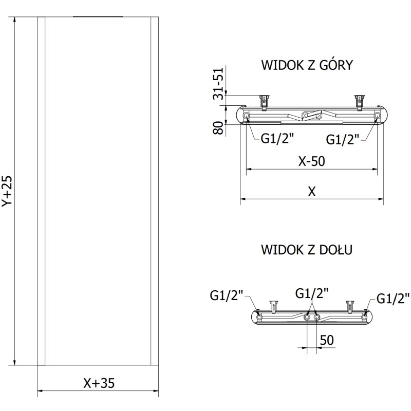 Mexen VR20S Flat panel radiator 1800 x 400 mm, lower central connection, 872 W, black - W6-180-040-70 - W6VR20S-180-040-70