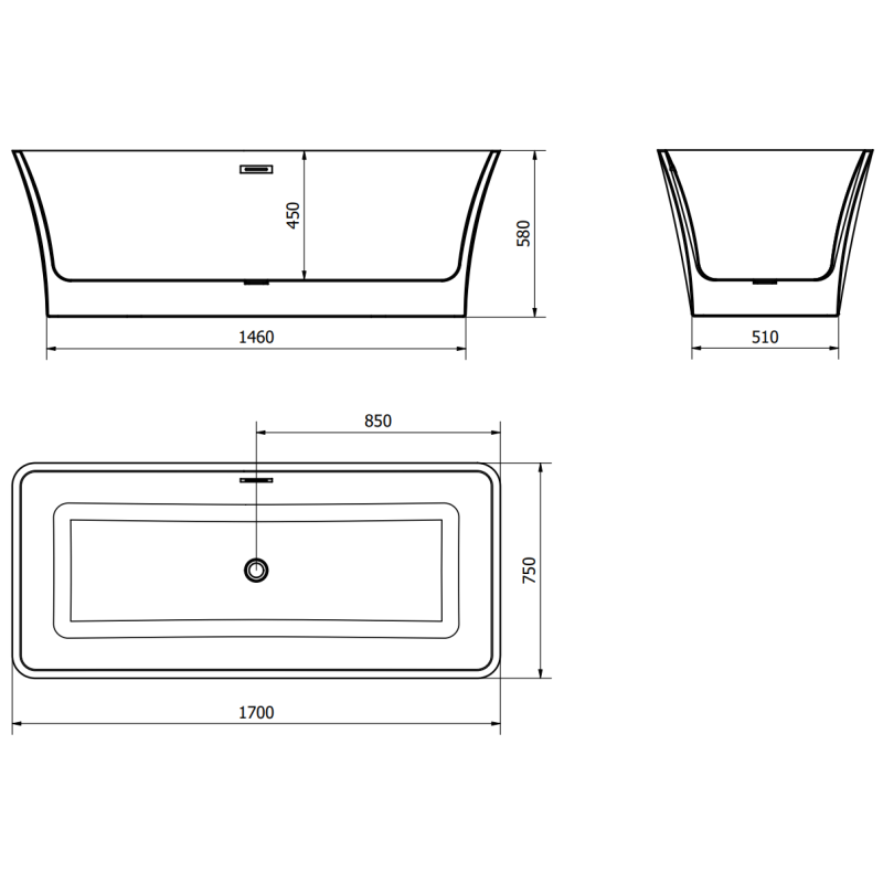 Mexen Tonia freestanding bath 170 x 75 cm, white/black, chrome overflow - 52171707575-01