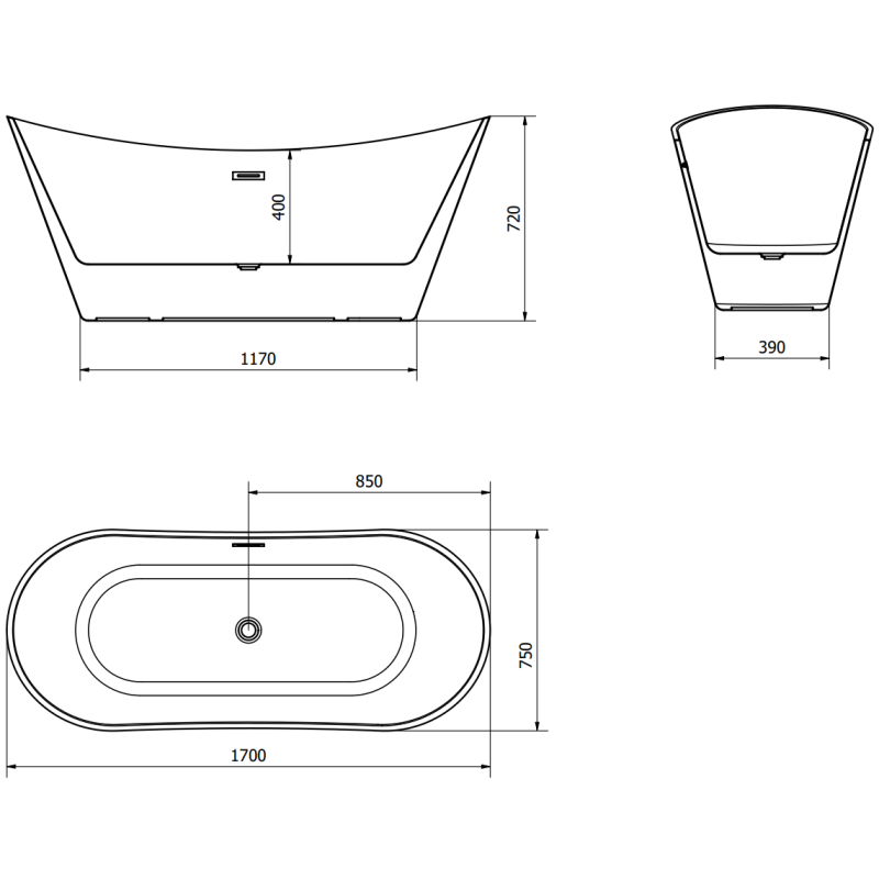 Mexen Celia freestanding bath 170 x 75 cm, white/black, gold overflow - 52331707575-50