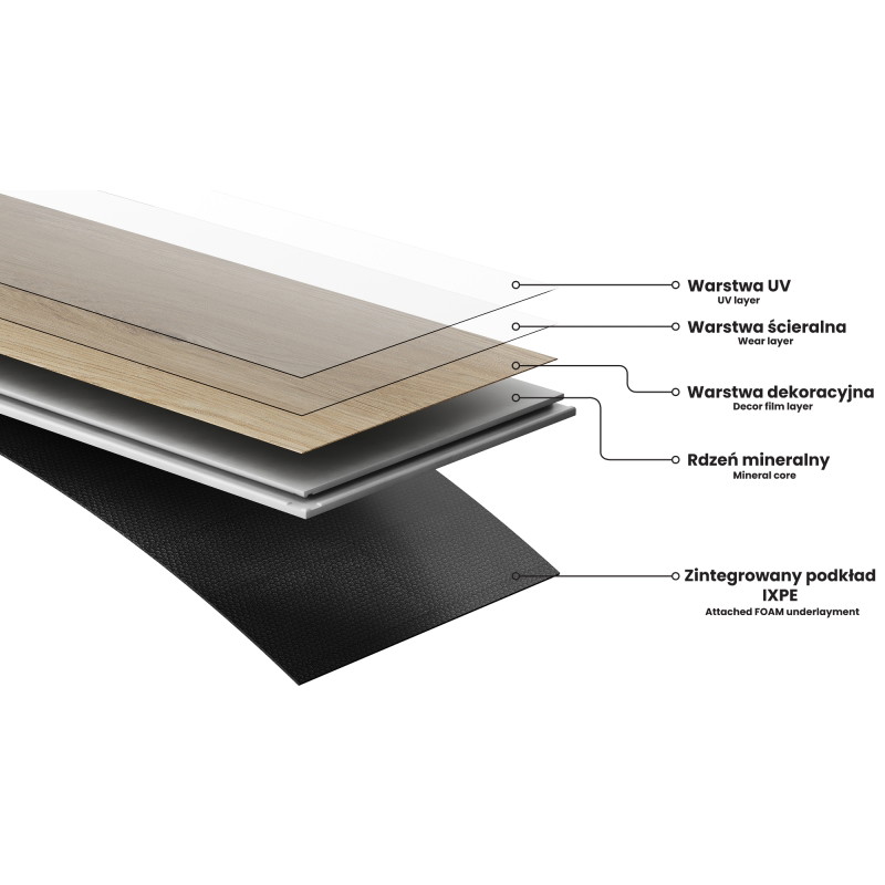 Mexen Mount Vernon SPC vinyl panels 1240 x 182 mm, 6.5 mm, IXPE underlay 1.5 mm, 4-sided V-groove, Oak