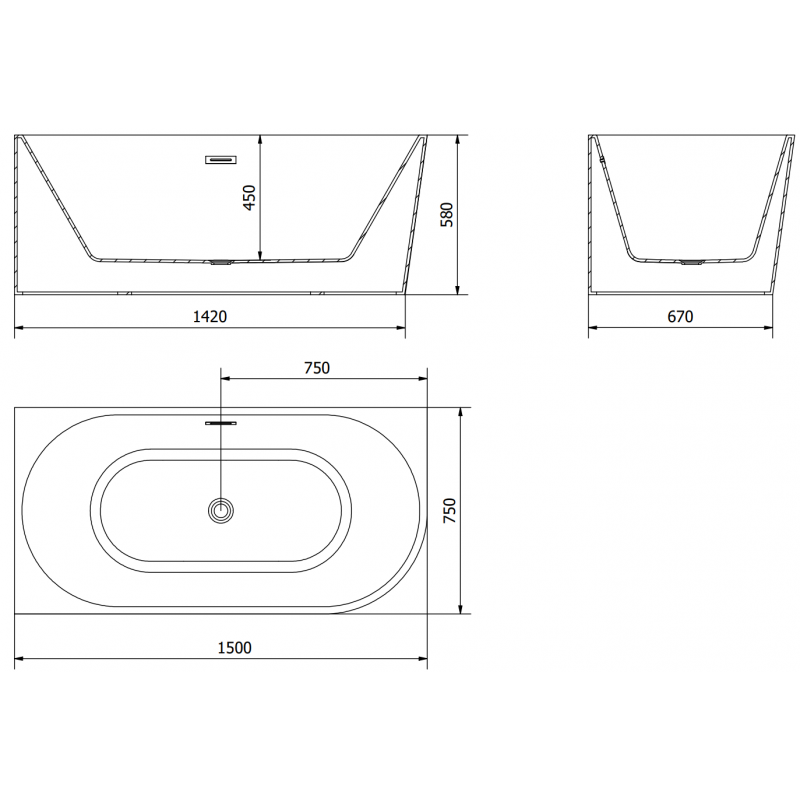 Mexen Mia freestanding corner left bathtub 150 x 75 cm, white/black, brushed copper overflow - 52691507575L-65