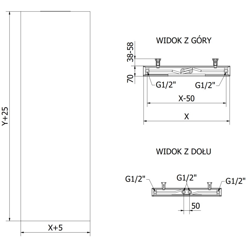 Mexen VS20S Flat panel radiator 2000 x 500 mm, bottom center connection, 1181 W, black - W6-200-050-70 - W6VS20S-200-050-70