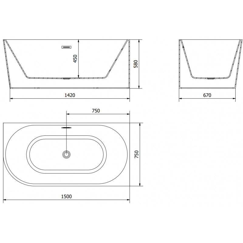 Mexen Mia free-standing corner bathtub right 150 x 75 cm, white, white overflow - 52691507500P-20