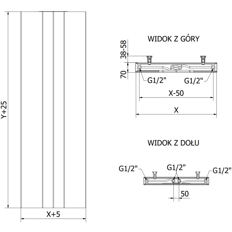 Mexen VS20SL Panel Radiator Line 1800 x 300 mm, central bottom connection, 654 W, black - W6-180-030-70 - W6VS20SL-180-030-70