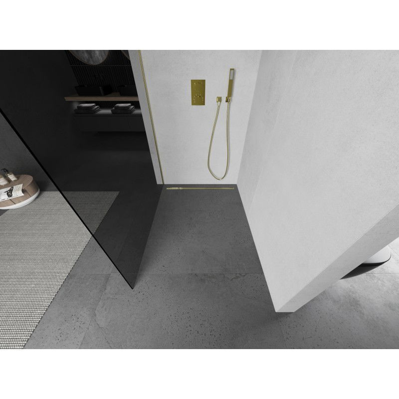 Mexen Kioto shower wall Walk-in 110 x 200 cm, graphite 8 mm, brushed gold - 800-110-101-55-40