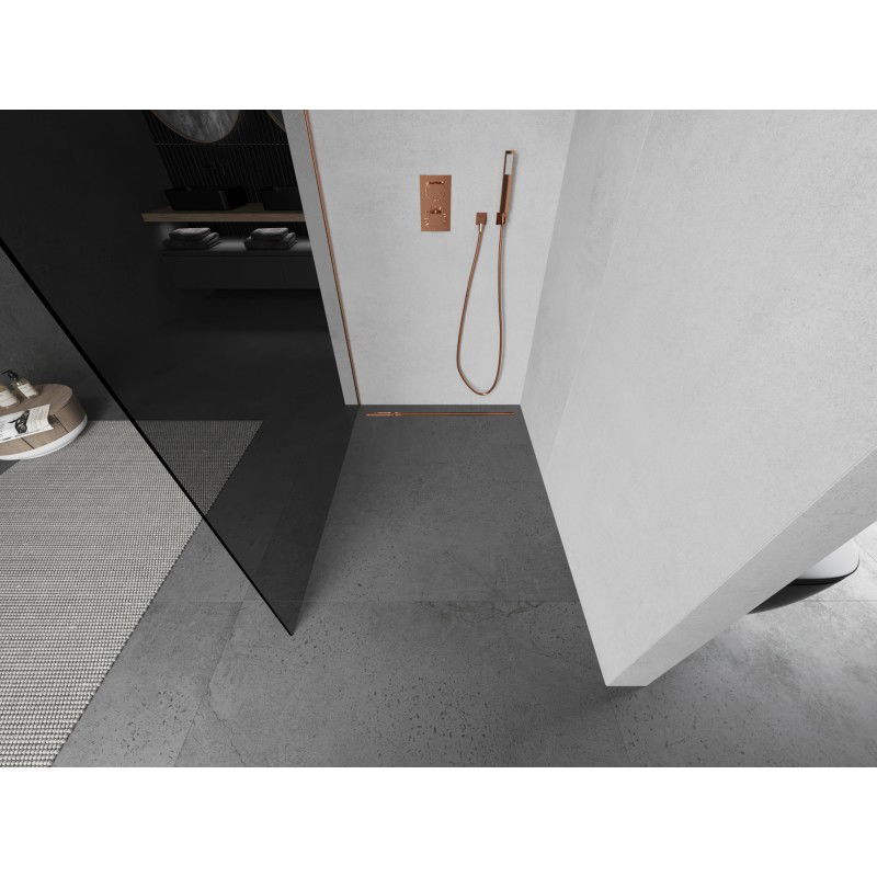 Mexen Kioto shower wall Walk-in 110 x 200 cm, graphite 8 mm, brushed copper - 800-110-101-65-40