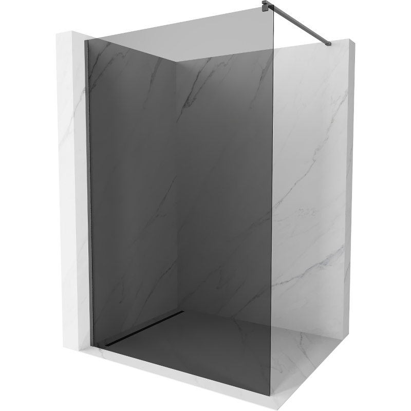 Mexen Kioto Walk-in Shower Panel 100 x 200 cm, Graphite 8 mm, Brushed Gun Gray - 800-100-101-66-40