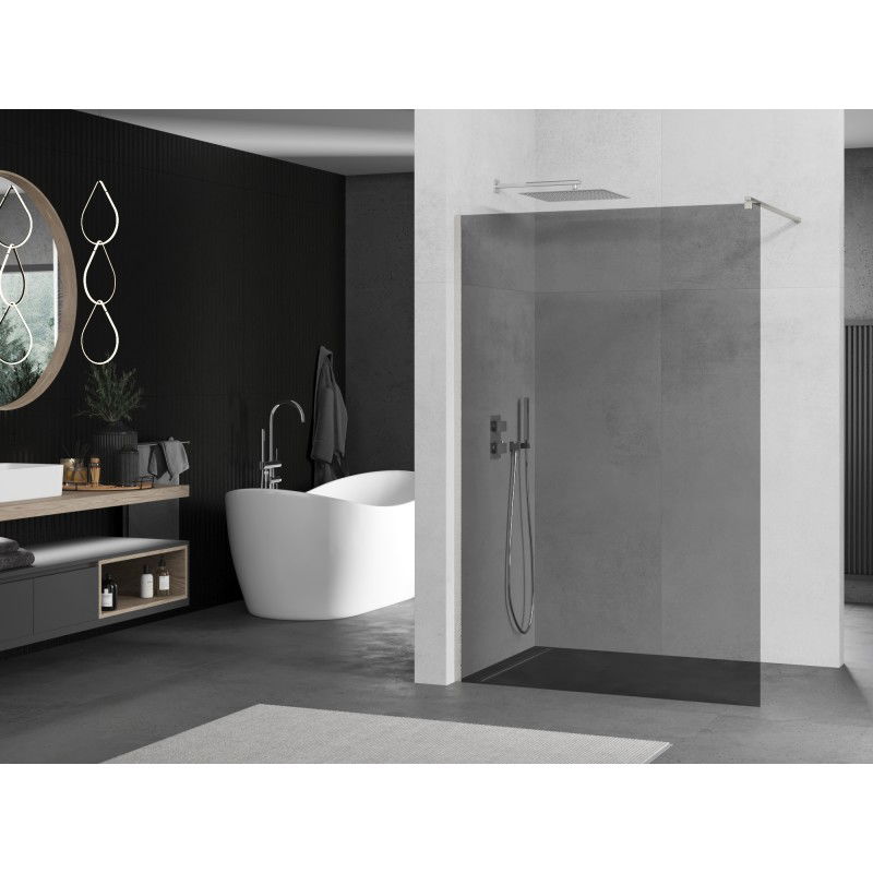 Mexen Kioto Walk-in Shower Wall 70 x 200 cm, Graphite 8 mm, Brushed Nickel - 800-070-101-97-40