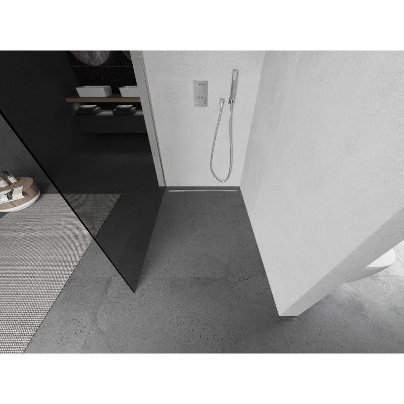 Mexen Kioto Walk-in Shower Wall 110 x 200 cm, Graphite 8 mm, Brushed Nickel - 800-110-101-97-40