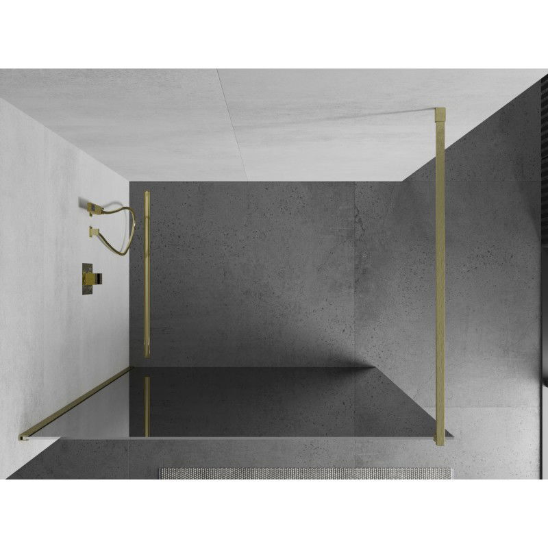 Mexen Kioto walk-in shower wall 110 x 200 cm, mirror 8 mm, brushed gold - 800-110-101-55-50