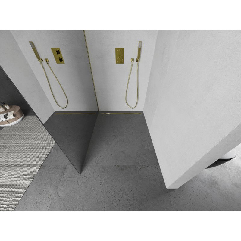Mexen Kioto Shower Wall Walk-in 120 x 200 cm, Mirror 8 mm, Brushed Gold - 800-120-101-55-50