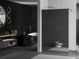 Mexen Kioto shower wall Walk-in 140 x 200 cm, mirror 8 mm, brushed gold - 800-140-101-55-50