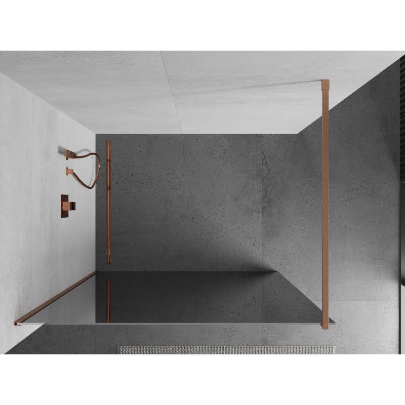 Mexen Kioto walk-in shower wall 140 x 200 cm, mirror 8 mm, brushed copper - 800-140-101-65-50